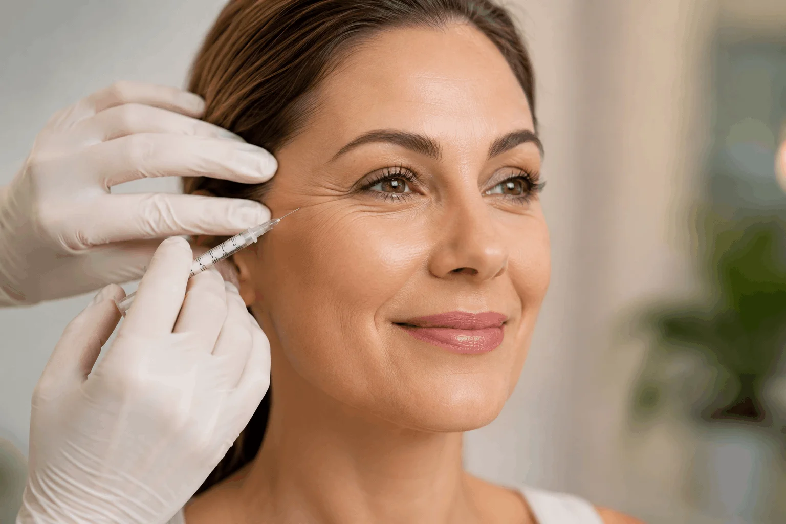 Women Receiving Botox injection for crow's feet around the outer eye RefineKC Aesthetic in Kansas City, MO