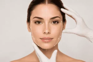 Woman receiving a facial balancing and symmetry assessment for dermal fillers at RefineKC Aesthetics in Kansas City, MO.